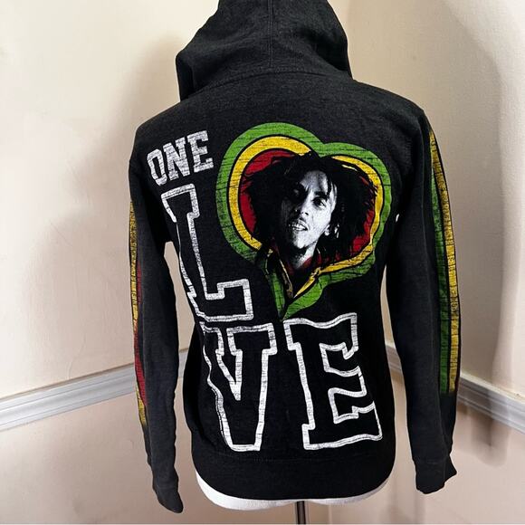 Bob Marley “One Love” Graphic Zip-Up Gray Hoodie by Catch A Fire – Size Small - Picture 10 of 11